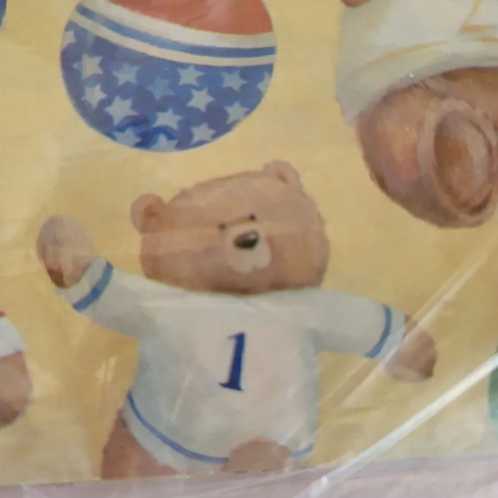 Teddy bear baseball wrapping paper sheets vintage
